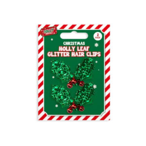 Holly Leaf Glitter Hair Clips