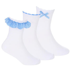 Girls 3 Pack Gingham Socks - Blue