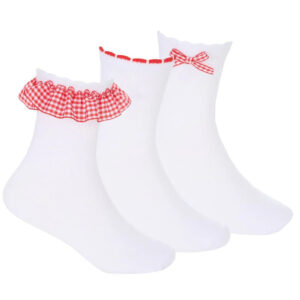Girls 3 Pack Gingham Socks - Red